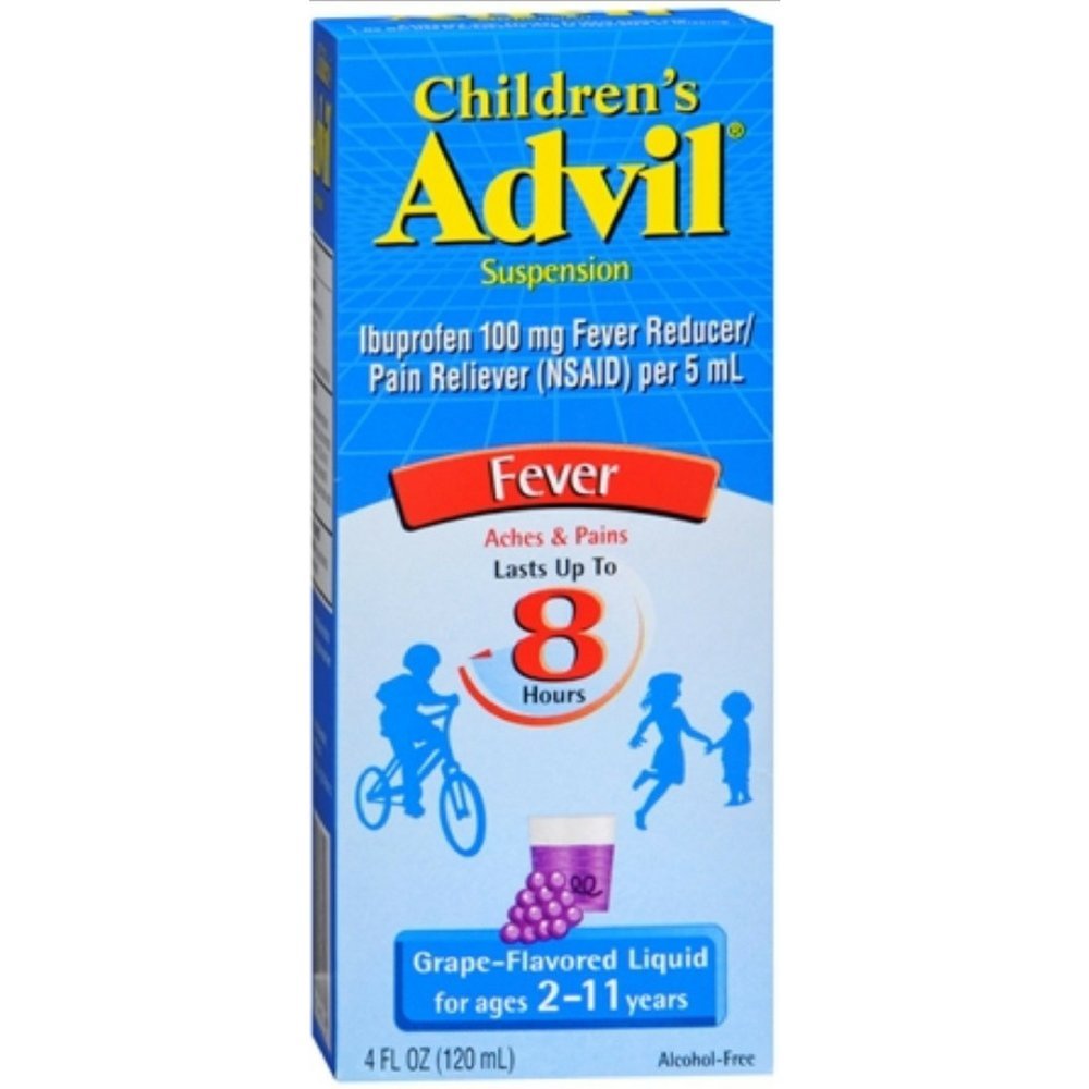 Leki przeciwbólowe Advil Liquid Pain Relief Medicine and Fever Reducer, 100 Mg Ibuprofen dla dzieci w wieku 2- 11 lat, Grape - 4 Fl Oz