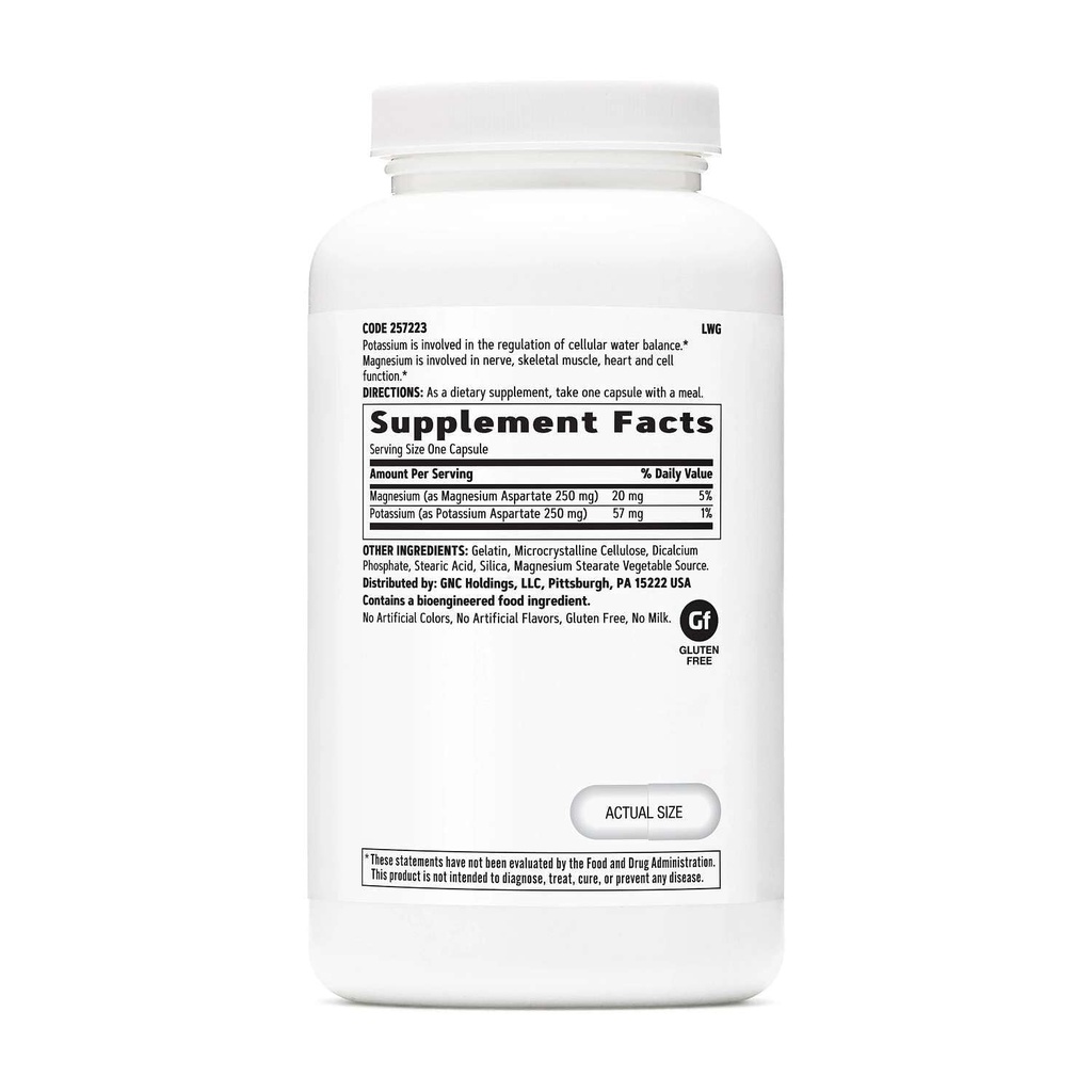 GNC Asplat potasu i magnezu suplement 250 mg, Pomaga Regulate Water Balance, 240 Służenie