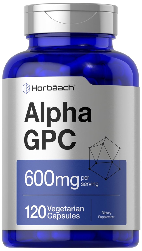 Horbäach Alpha GPC 600mg Next 124; 120 Kapsułki Next 124; Wegetarianin, Non-GMO & Gluten Free Choline Supplement Next 124; Wspomaga zdrową pamięć, ostrość i klarowność