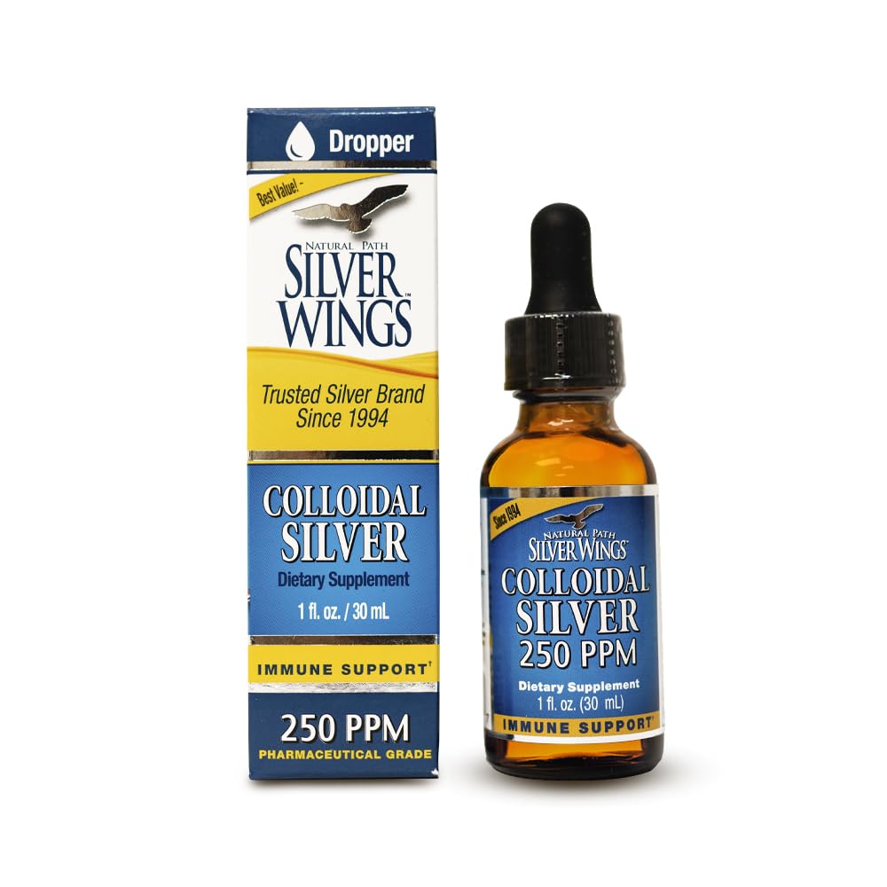 Natural Path Silver Wings Colloidal Silver Liquid - ulepszony suplement wsparcia immunologicznego - 250ppm (1250mcg) - 1oz Dropper