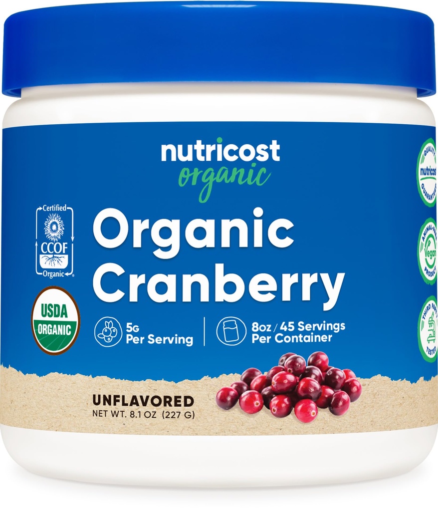 Nutricost Organiczny proszek żurawinowy, 8 oz, 5G na serwowanie - Non-GMO, Gluten- Free
