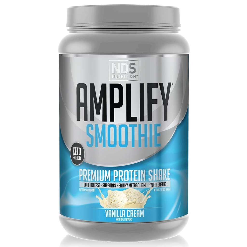 AMPLIFY NDS Nutrition Smoothie Premium Serwatka Protein Powder Shake z dodatkiem Zielonych i Amino Acids - Build Lean Muscle, Zysk Siła, Energia Trwała i Stracić Tłuszcz - Vanilla (30 Służenie)
