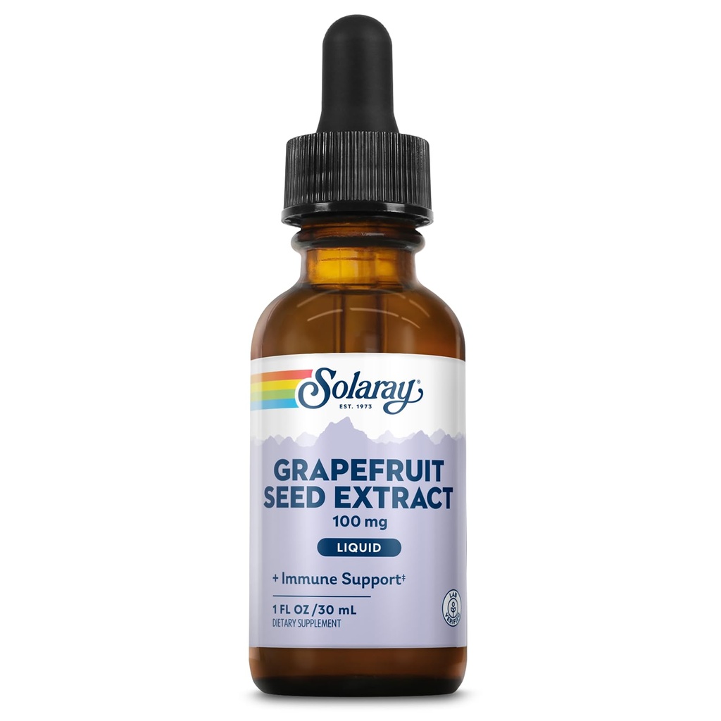 SOLARAY Grapefruit Seed Extract Drops 100mg - Wellness Supplement - Wygodne krople płynne, 60- dniowa gwarancja zwrotu pieniędzy, Laboratorium zweryfikowane, około 100 Sługi, 1 FL OZ
