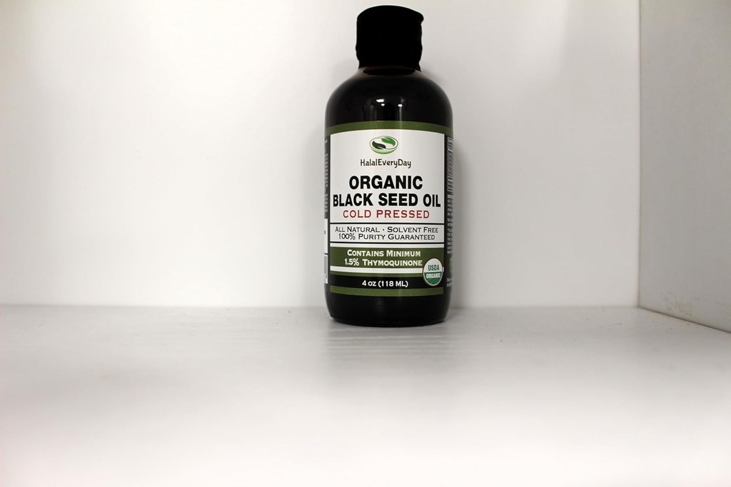 HalalEveryDay Organic Black Seed Oil - USDA Certified Cold Pressed Glass Bottle Ponad 1,5%