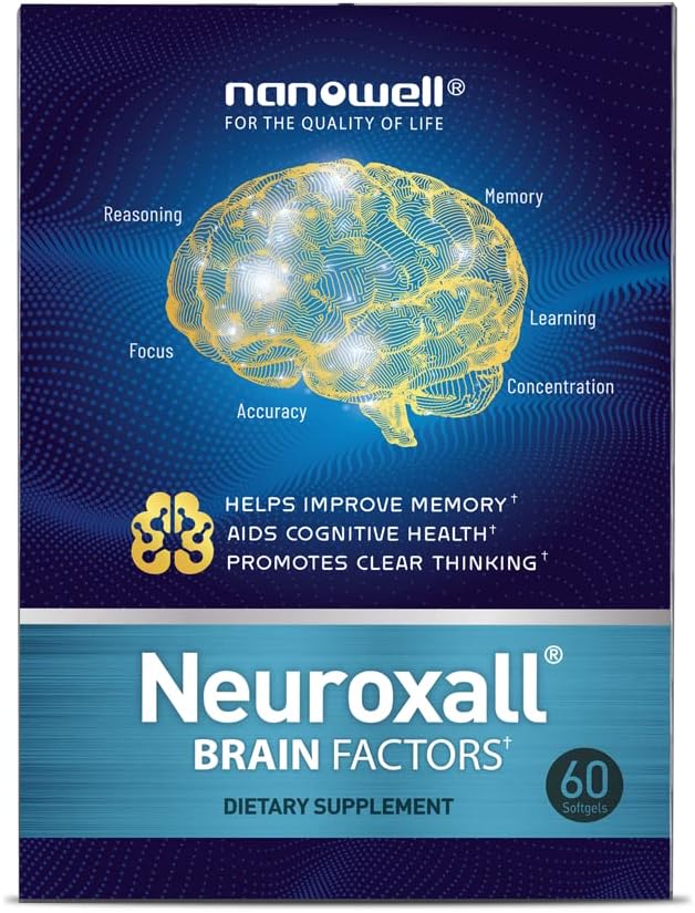 NANOWELL Neuroxall Brain Factors - Wsparcie kognitywne z witaminą B6, Astaksantyną, Ginkgo Biloba Extract & Fosfatydylserine - Wzmacnia zdrowie mózgu, Pamięć i Focus - 60 Softgels