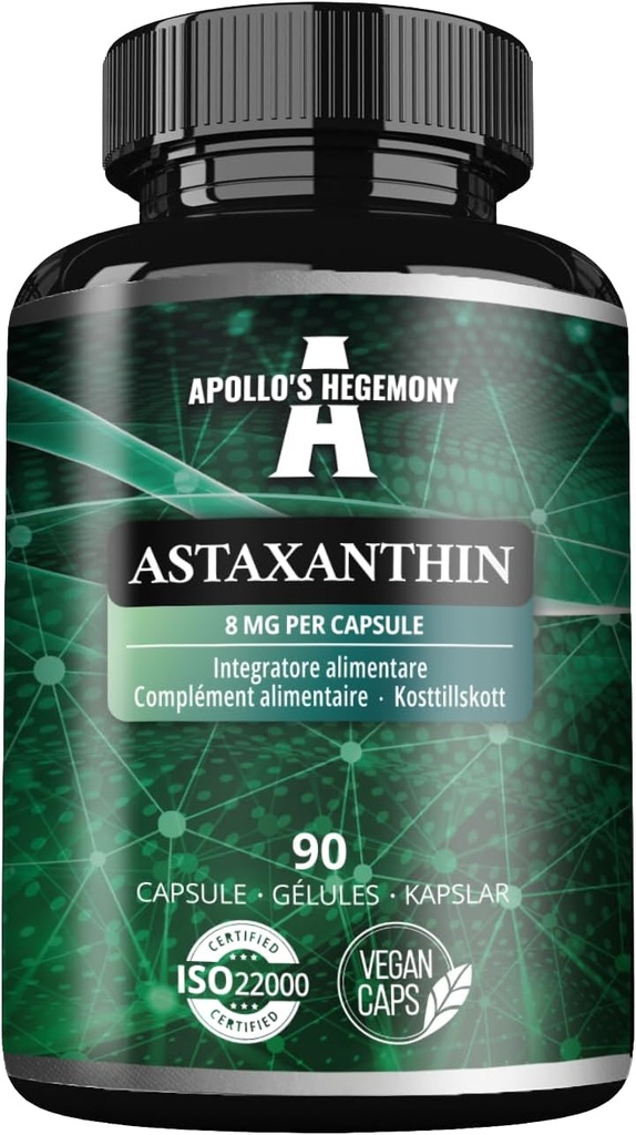 Astaksantyna APOLLO 'S 8 mg z mikroalg Haemococcus pluvialis - 90 kapsułek wegańskich - 3 miesiące dostaw - mocny przeciwutleniacz - suplement diety