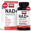 FAKTOR FORCE NAD + (NMN lub Nikotynamid Riboside Alternative) z Resveratrol, Astaksantyna, Spermidyna i Luteolin Complex, NAD do wspierania zdrowia komórkowego i zdrowego starzenia, 60 Kapsułki