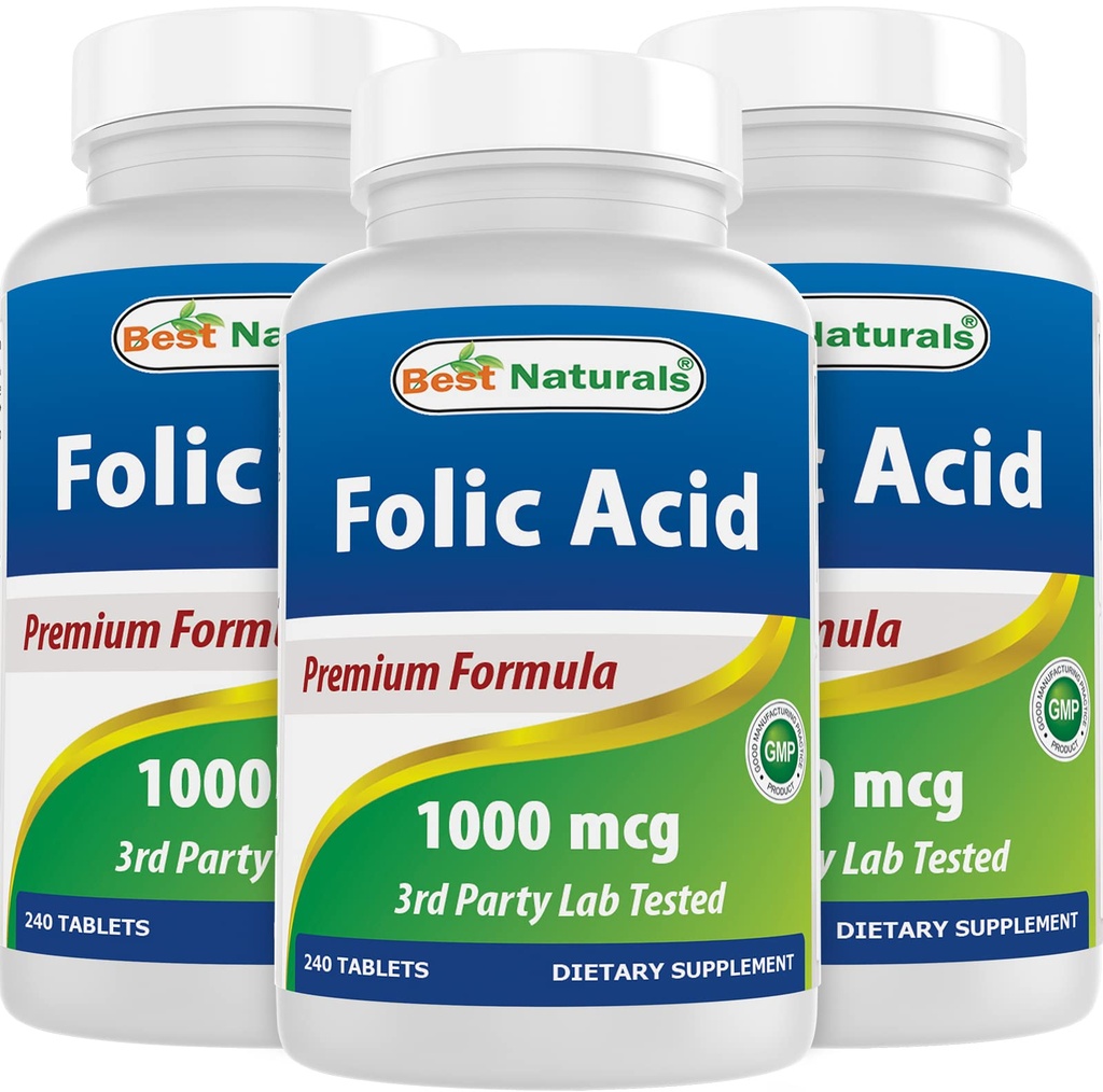 Najlepsza naturals Kwas foliowy 1000 µg (witamina B9), 240 tabletek (1000 µg (opakowanie po 3))