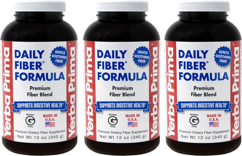 Yerba Prima Daily Fiber Formula Proszek - 12 oz (Opakowanie po 3) - Rozpuszczalny i nierozpuszczalny suplement diety Fiber - Colon Cleanse - Wegan, Non-GMO, Gluten- Free