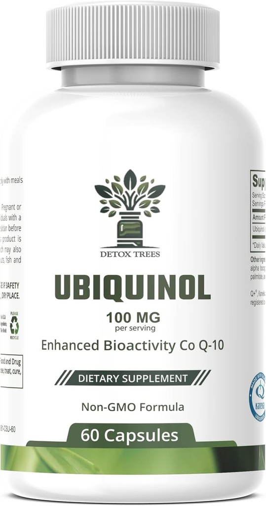 Ubichinol CoQ10 100mg - zwiększona dostępność biologiczna, suplement o wysokiej absorpcji - Non-GMO, Gluten Free for Heart Health & Cardical Support, 60 kapsułki