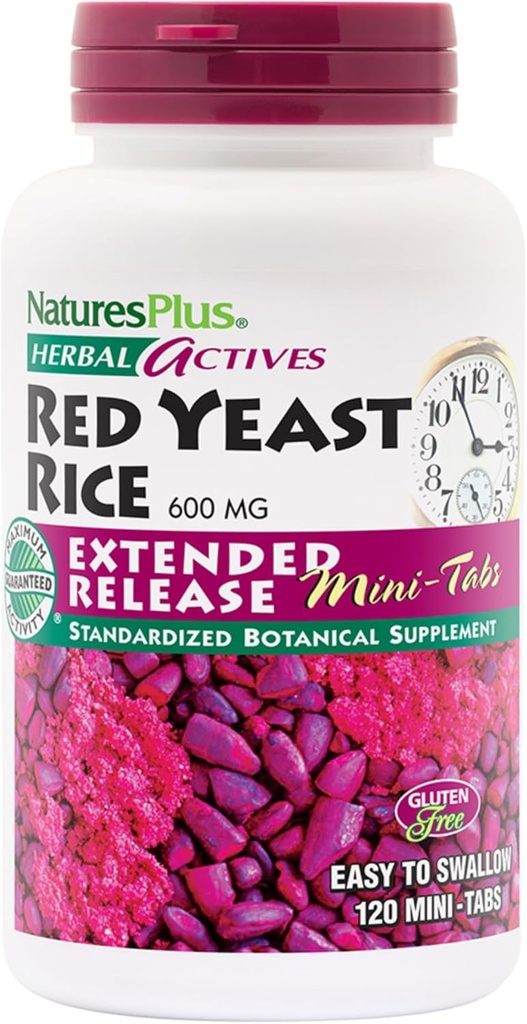 NaturesPlus Herbal Actives Red Yeast Rice Extended Release 600 mg - 120 Mini- Tabs, Pack of 2 - Wsparcie ogólne Well- Being - Wegetarianin, Gluten Free - 120 Razem Sługi