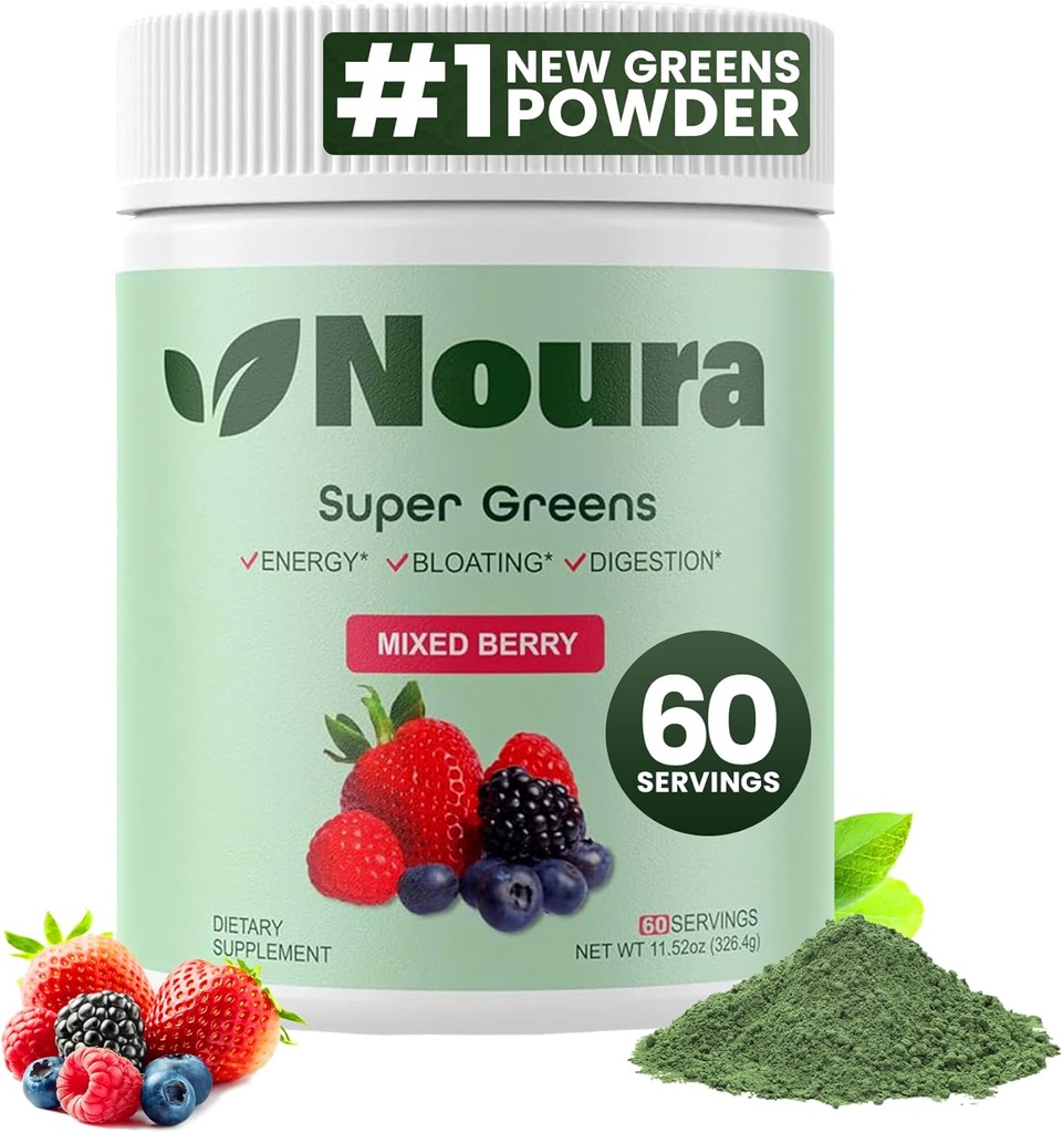 Super Zielony Proszek, 60 Służenia - Odporność, Enzymy i Probiotyki dla Energii, Gut Zdrowie, Bloating Relief for Women - Zielone Superfood Proszek - Mieszane Berry