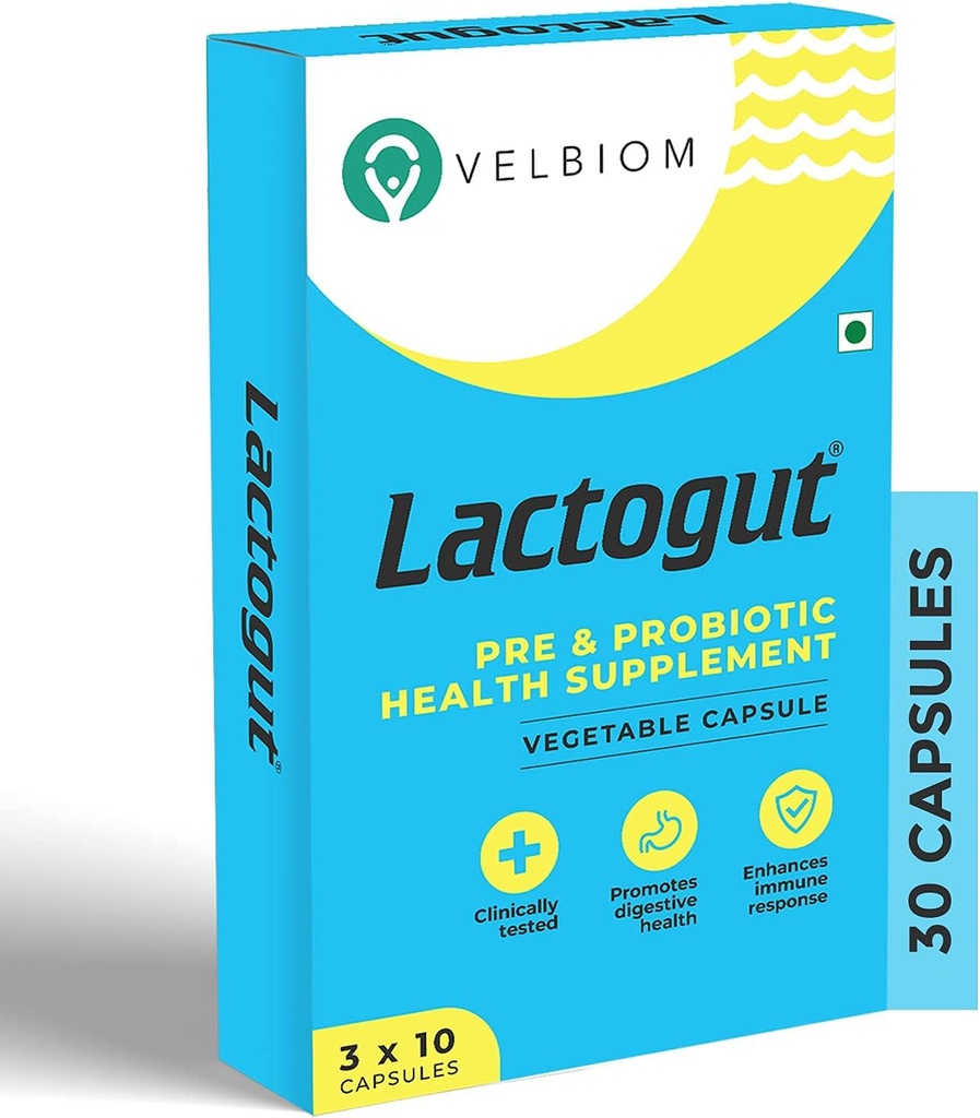 Suplement Probiotyki Lactogut dla odporności i zdrowia trawiennego, Gut Health Multi Strain i Site-Specific Pre- Probiotic Formuła Pomaga w Ibs i Ibd - 30 Kapsułki