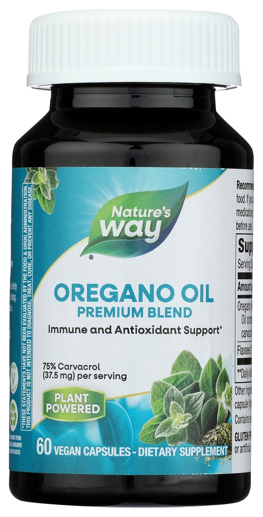 Nature 's Way Oregano Oil, Immune and Antioksydant Supplement, * 75- 85% Carvacrol per Serving, Gluten Free, 60 Vegan kapsułki