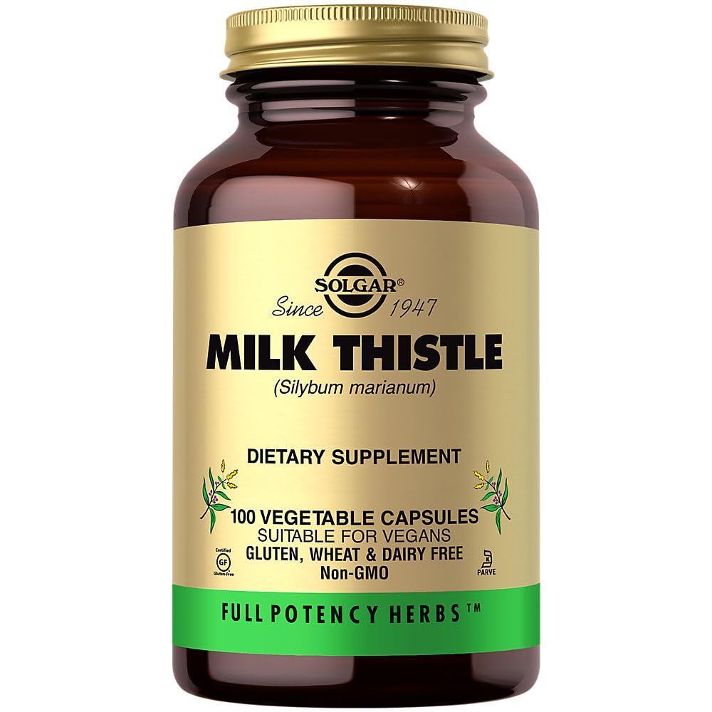 Solgar Milk Thistle - 100 Kapsułki wegetatywne - Full Potency (FP) - Non-GMO, Wegan, Gluten Free, Dairy Free, Kosher - 100 Sług