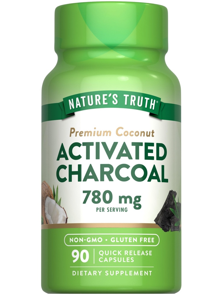 Nature 's Truth Activated Węgiel Kapsułki 124; 90 Hrabia 124; Non-GMO & Gluten