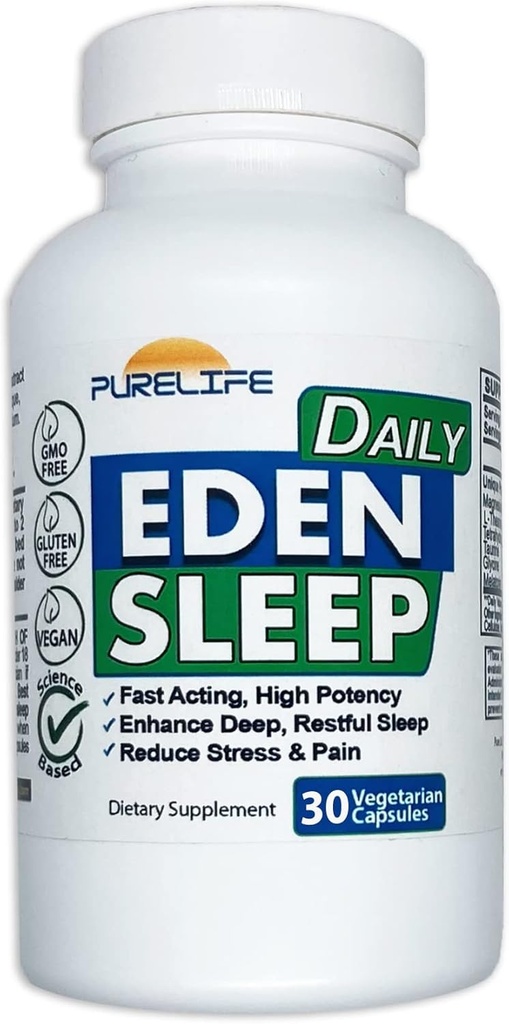 Eden Daily Sleep [Nowa formuła wolna GABA] - Upadek Asleep szybciej, Relax Your Body, Promowanie głębokiego i niespokojnego snu (30 Kapsułki wegańskie)