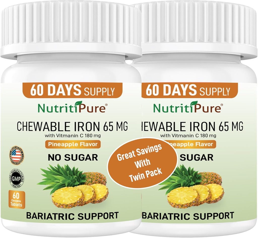 Żelazo do żucia 65 mg z witaminą C 180 mg - tabletka w smaku ananasa 60