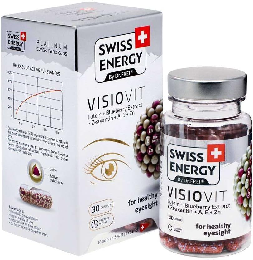 VISIOVIT Lutein + Blueberry Extract, for Healthy Vision, 30 Kapsułki o podtrzymywanym uwalnianiu
