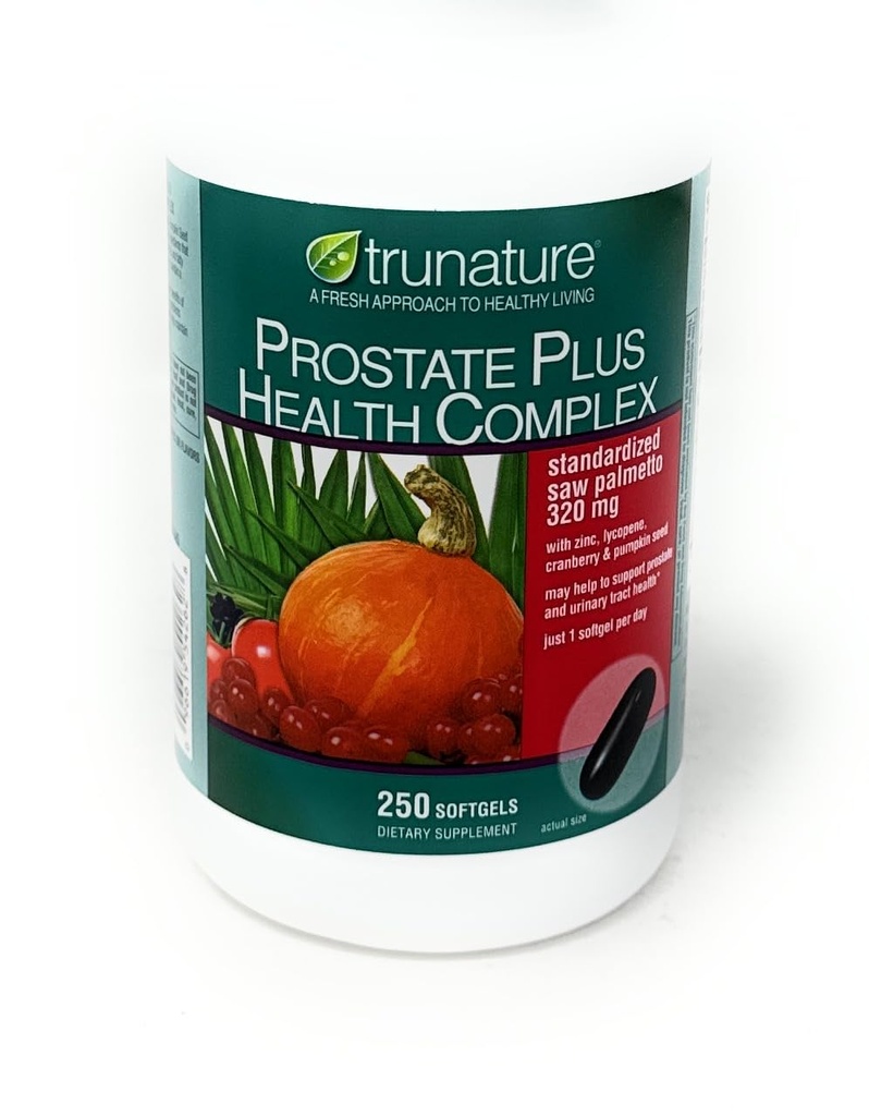 TruNature Prostate Plus Health Complex - Piła Palmetto z Cynkiem, Likopen, Nasiona dyni, Żurawina - 250 Softgels (1 butelka)
