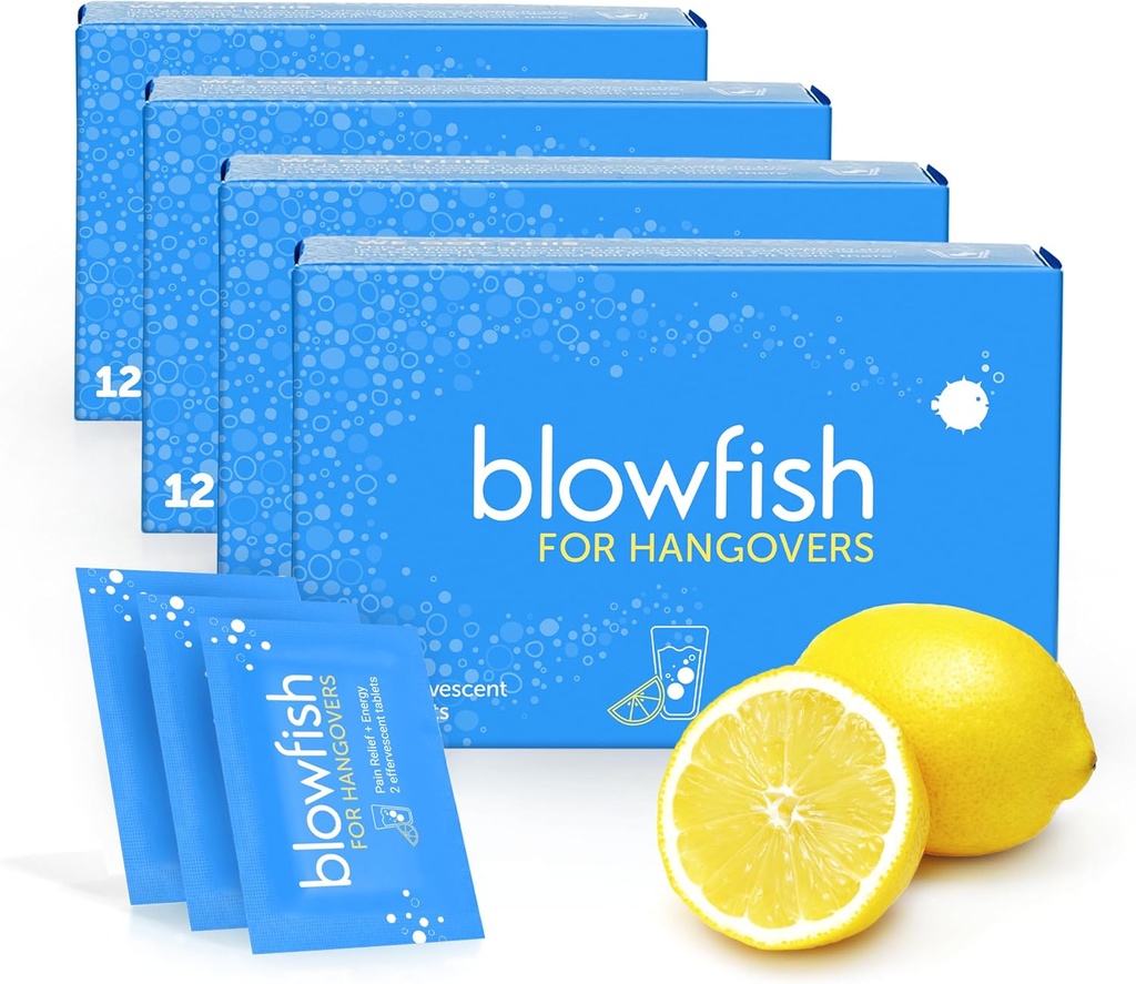 Blowfish for Hangovers Budapeszt 124; Szybkie, skuteczne ulgi kaca 124; Działa w 15 Minut Nether124; Hydrates, Relieves Headpache, i zwiększa energię w jednym kroku (4 Pudełka)