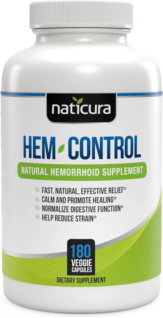 Hem- Control - szybko skuteczne hemorrhoid suplement do leczenia - Potężna formuła do promowania łagodzenia objawów, Skręcanie hemoroidów, Ease Discomfort - 180 Vegan kapsułki - Made in USA