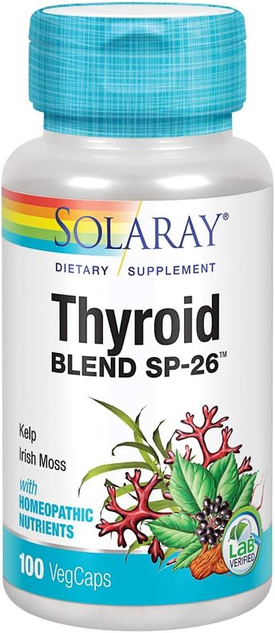 SOLARAY Thyroid Blend SP- 26 X4; Herbal Blend in / Cell Salt Nutrigents to help Support Healthy Thyroid Function 124; Non-GMO, Vegan Biend 124; 100 Serv BEND 124; 100 VegCaps