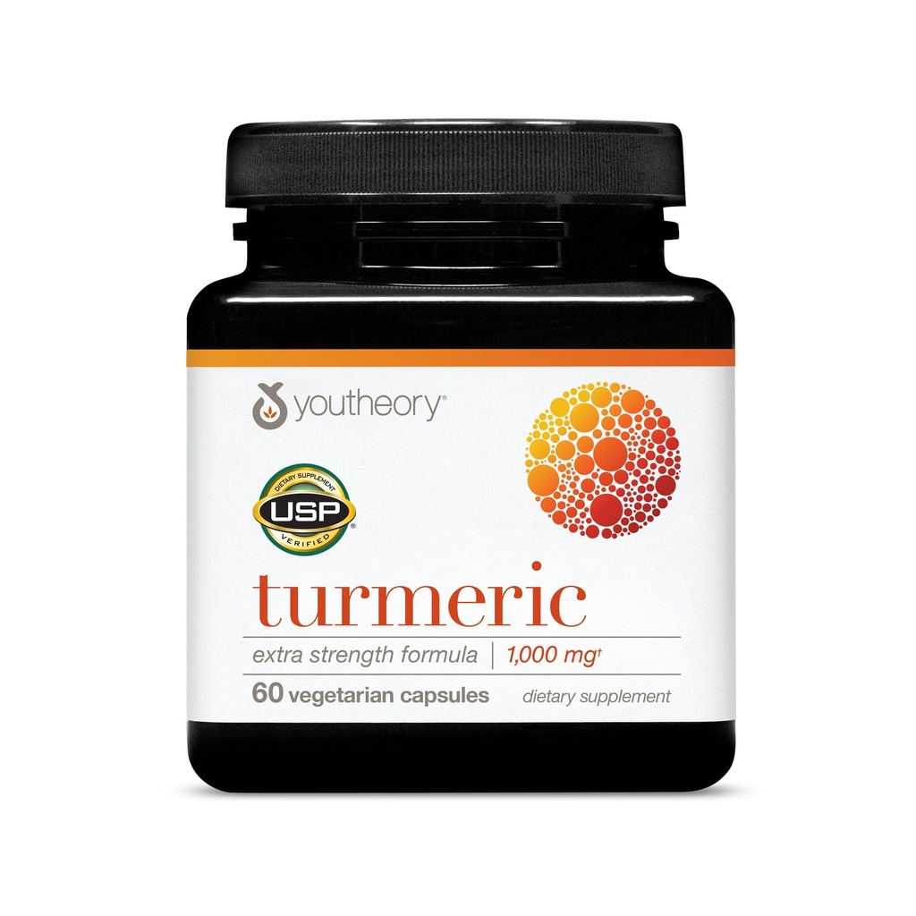 Youtheory Turmeric Extra Force - 1000 mg - Supports Brain, Muscle & Joint Health * - Zawiera Bioenhancers, Curcuminoids & Herbal Extracts - USP Verified - 60 Kapsułki wegetariańskie (30- Day Supply)