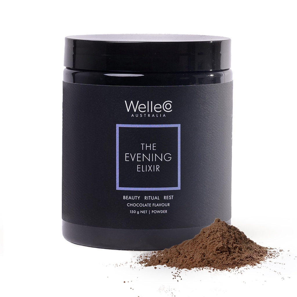 WelleCo Wieczorny Eliksir, Witamina C Hot Chocolate Beauty Drink Mix z Niacyną, Lemon Balm & Magnez, Wspiera Sen, Formacja Collagen & Glow skóry, 150g (5.3 oz) Jar