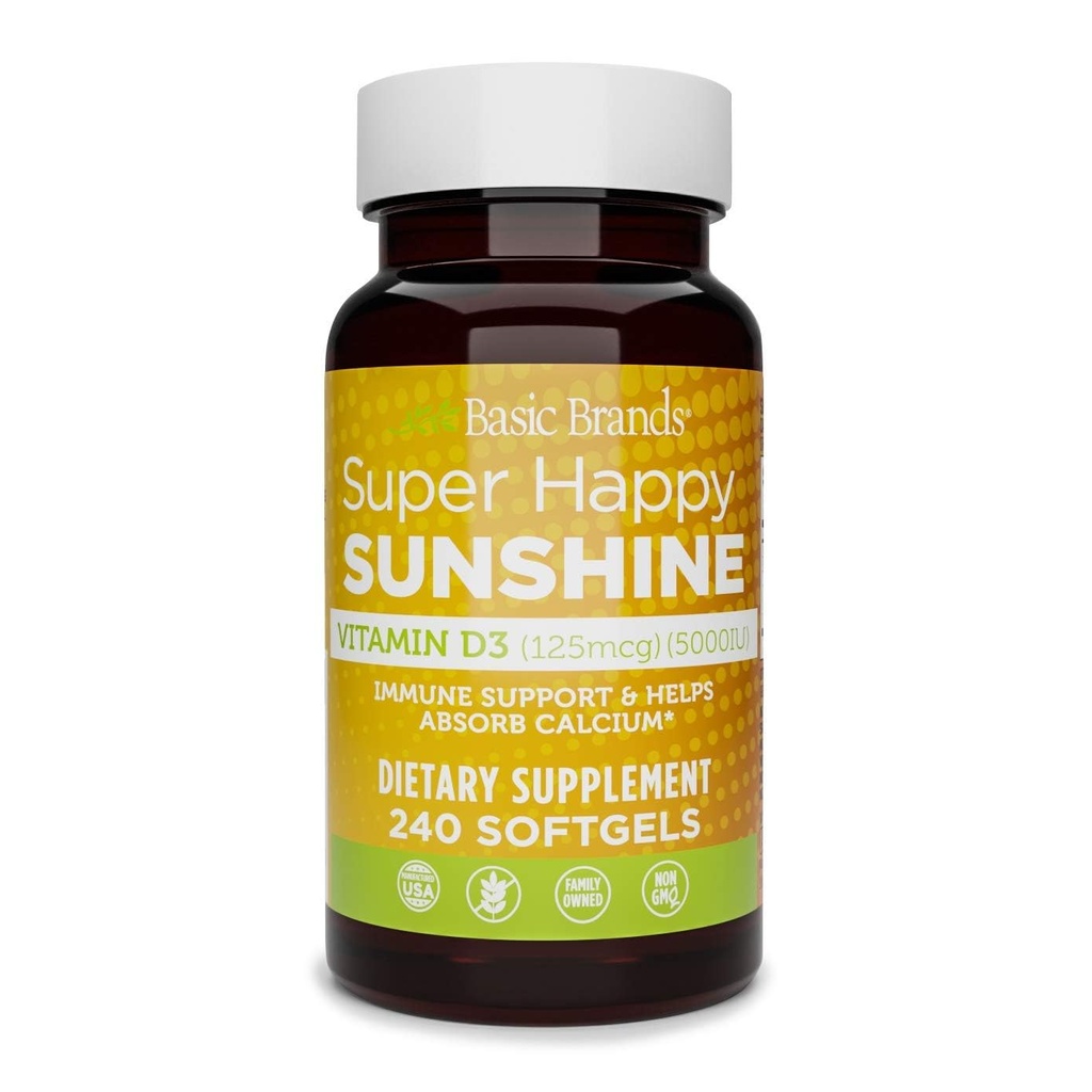 Basic Brands Super Happy Sunshine Witamina D3 5000IU, 240- liczba (Opakowanie po 1)