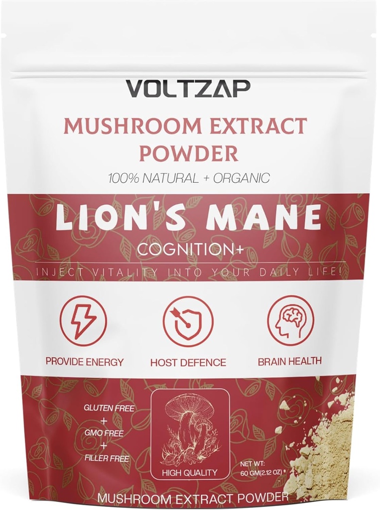 Lions Mane Powder Organic - Relaks & Fizyczna obrona - Lions Mane Supplement for Youthful Radiant Skin & Cognition - 2.12OZ (60 Służb)