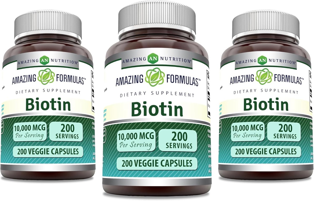 Biotin 10000 µg Veggie kapsułki 124; witamina B7 Suplement do Witaminy 124; nie- GMO 124; Gluten wolny 124; Made in USA (200 Count 124; 3 Pack)