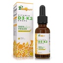Wegańskie płynne krople Witamina D3 K2 (MK7) - 100% Płynna Witamina D na bazie roślin Zwiększona olejem kokosowym dla maksymalnej absorpcji - 1 Podawanie = 1000 IU VIT D3 i 200 mcg VIT K2