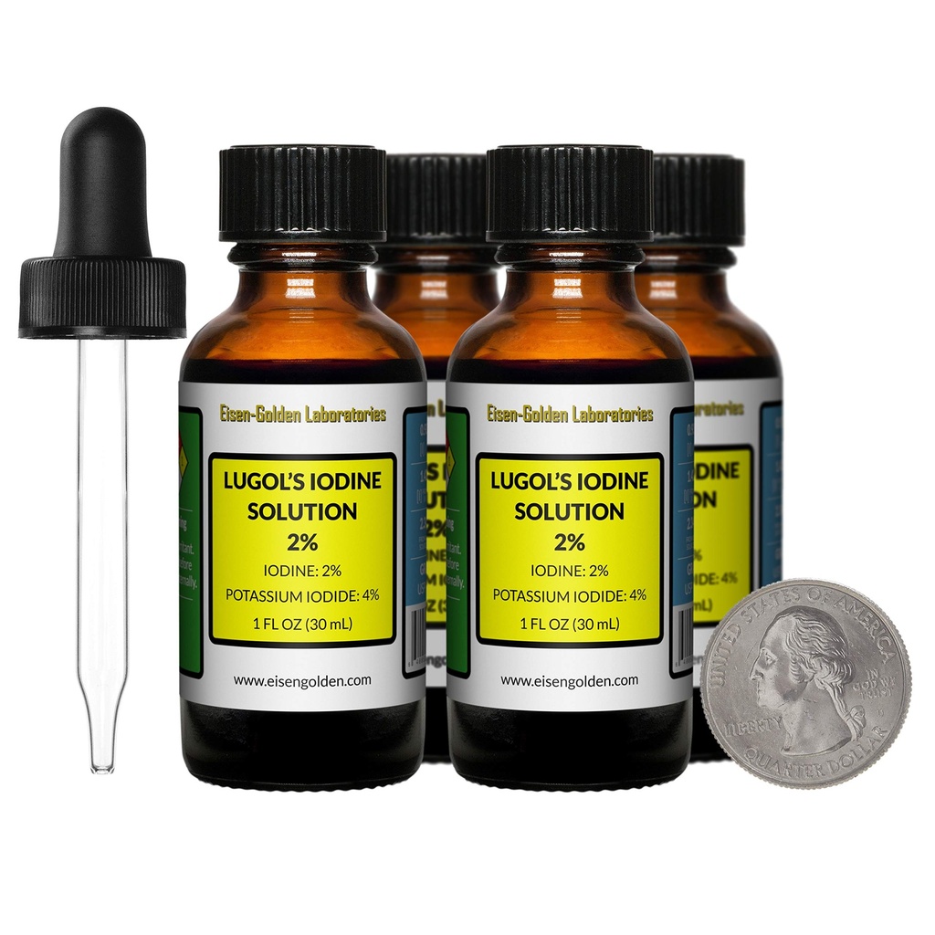 Jod Lugola / 2% roztwór / 4 Oz w czterech butelkach szkła bursztynowego / kroplomierzem / USA