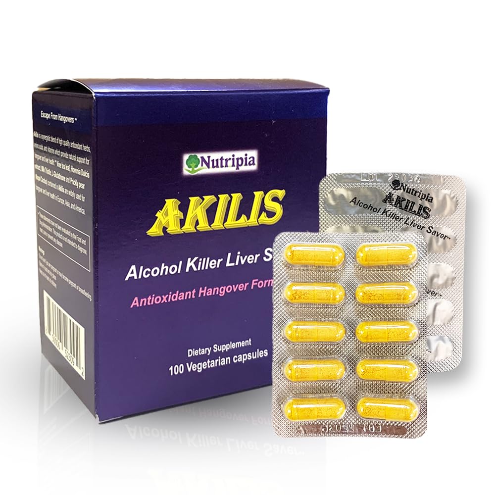 Akilis Przeciwutleniająca Liver Support Pills (100 Vegi Caps, 33 Dases) - Poprawia odzysk po wypiciu na lepsze poranki, Detox & Naprawa z Hovenia Dulcis, Mleko Thistle, Glutation i 16 Składniki