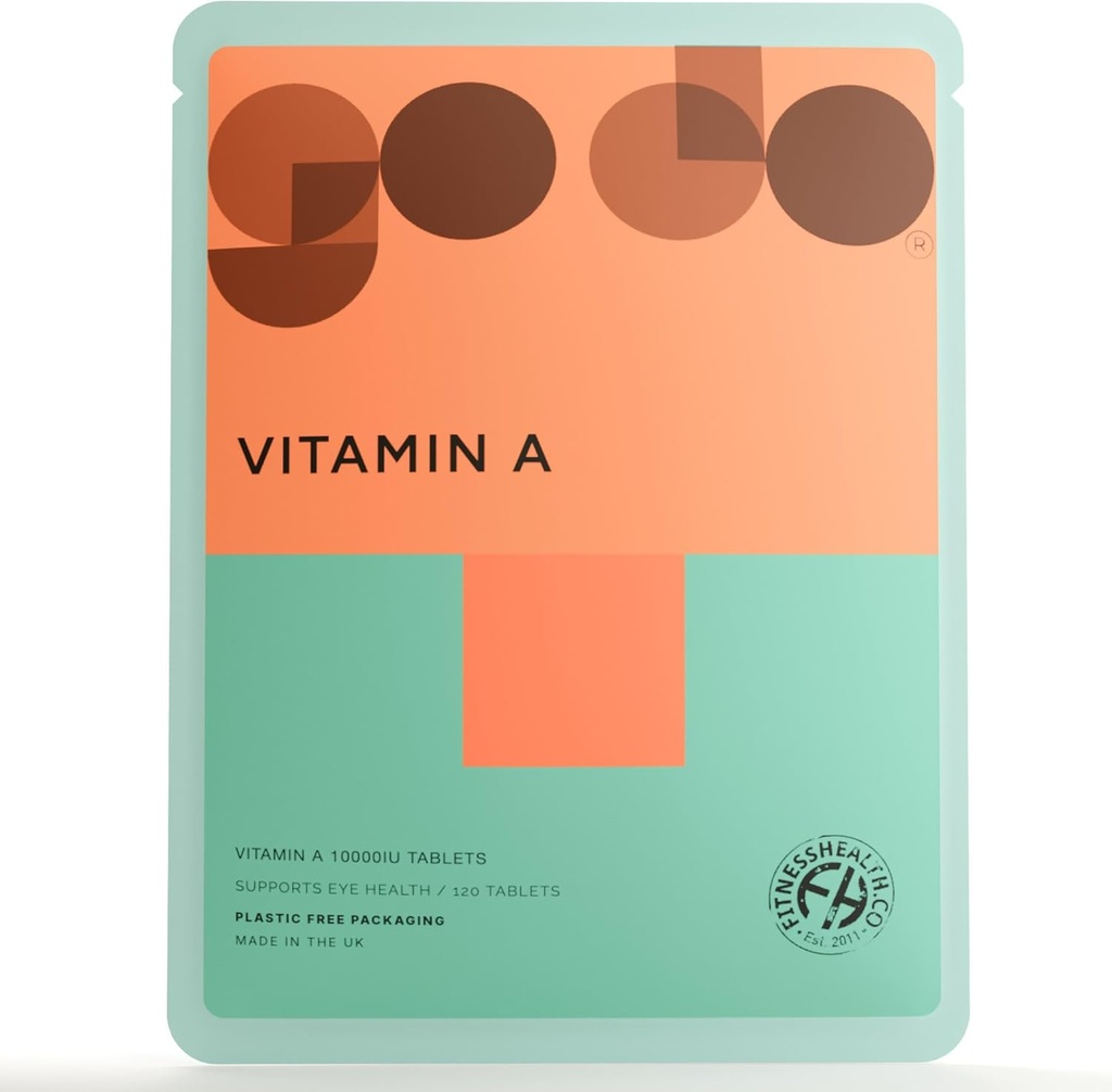 Fitness Health Witamina A 10000IU 120 Tabletki - Zdrowa skóra, Suplement Vision Supplement - Jakość odżywiania Zdrowy nastrój - Nadaje się do wegetariańskiego i wegetariańskiego - Opakowania do recyklingu