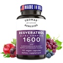 Thomas 's all-natural Resedies Resveratrol 1600mg Organic Trans- Resveratrol Antioksydant Supplement with Organic Grape Seed Extract and Quercetin- Anti- Aging and Cardiviral Support- 120 kapsułki