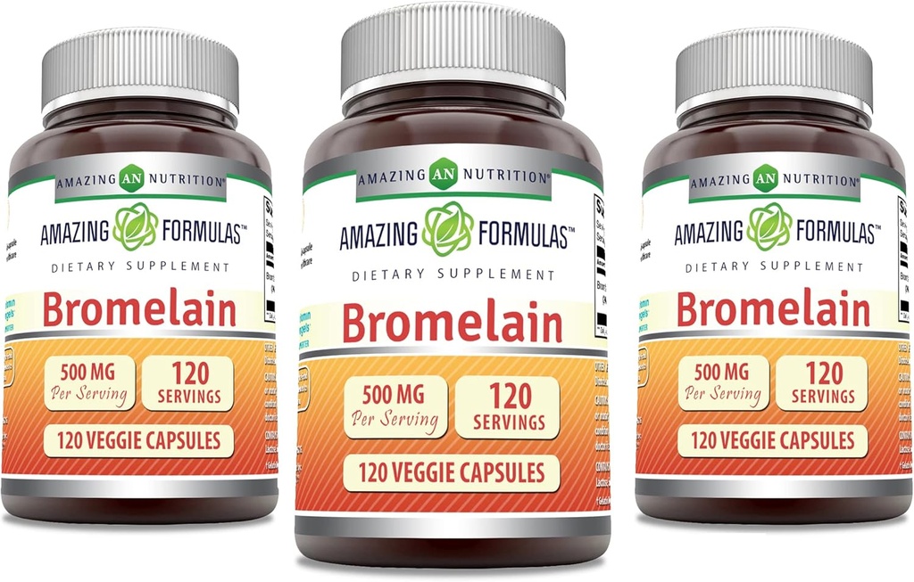 Amazing Supplement Bromelain 124; 500 Mg Supplement 124; 2400 GDU Supples 124; 120 Veggie Capsules Supples 124; Non-GMO Supplement 124; Gluten Free Supple124; Made in USA (3 Pack)