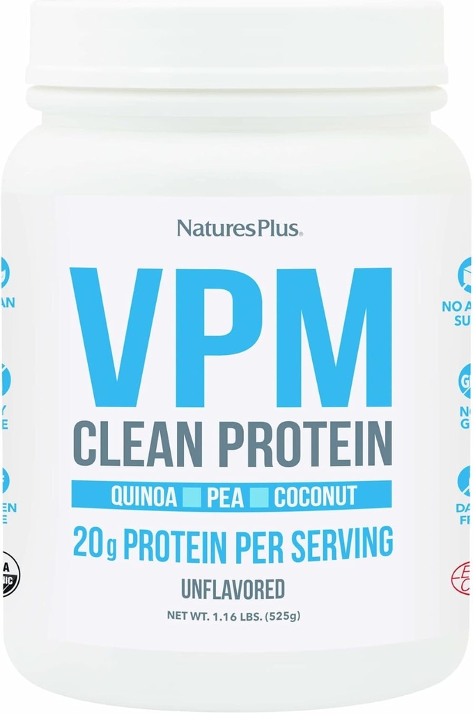 Nature Plus VPM Protein, Unflavored - 1.16 funtów - z Quinoa, Pea & Coconut Protein - Organic, Vegan, Soy & Gluten Free - 15 Sług