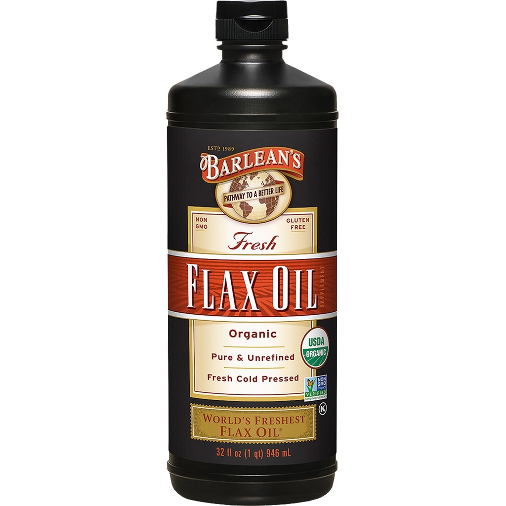 Barlean 's Organic Flaxseed Oil Liquid, Cold Press Flax Seeds, 7,640mg ALA Omega 3 Acid Supplement for Joint and Heart Health & Healthy Destination, 32 oz