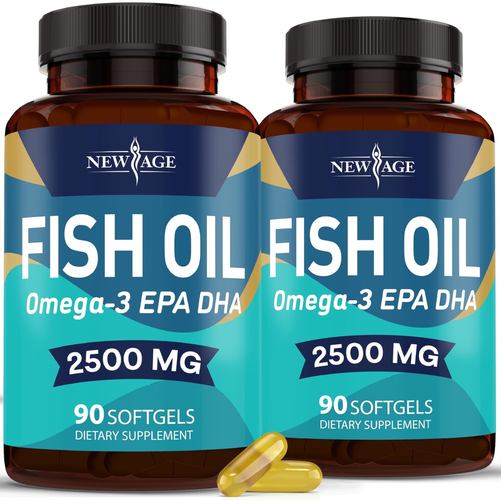 Nowy wiek Omega 3 Olej rybny 2500mg Suplement Nie GMO - EPA, DHA Kwasy tłuszczowe Gluten Free (180 Softgels (Pack of 2))