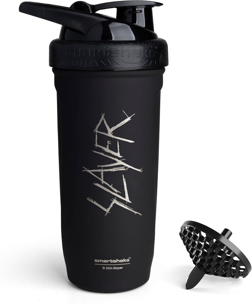 Smartshake Rockband Reforce Stainless Steel Protein Shaker Butelka - Nieizolowana butelka siłowni 124; Butelki metalowe Shaker - 900 ml Xi124; 30 oz - Leakproof Screw- on Lid - BPA Free Xi124; Slayer, Scratchy Logo