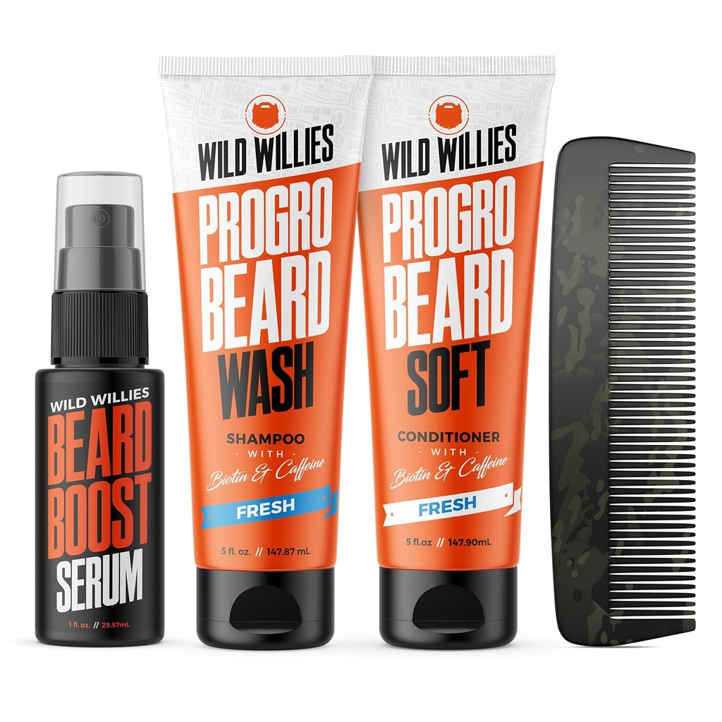 Dzikie Willies Beard Care Kit, Biotin Fortified Szampon i Conditioner z kofeiną, Dwa 4-Oz butelek, Promotes Zdrowy Beard wzrostu