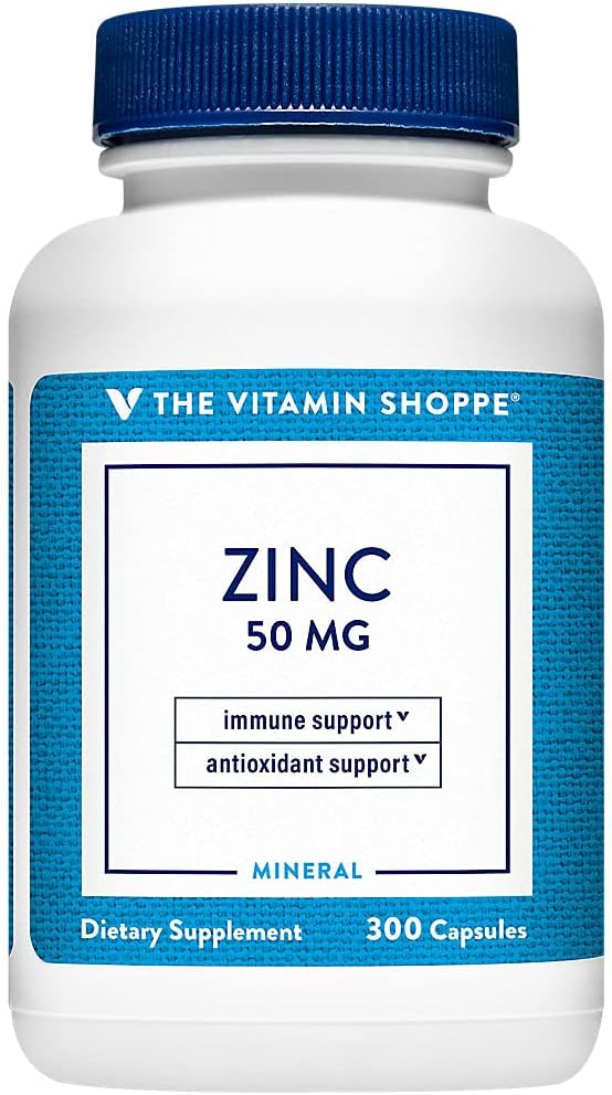 Cynk 50mg Wspiera zdrowe funkcje immunologiczne Eye Health, Wysoko wchłaniane, Suplement przeciwutleniaczy Daily Serving, Gluten Dairy Free (300 Kapsułki) przez witaminy Shoppe