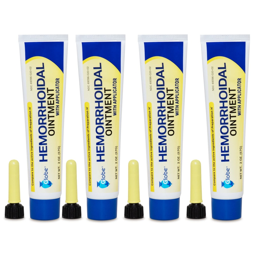Globe Hemorrhoidal Ointment, Fenylephrine HCl, Petrolatum, Olej mineralny, Ulga od spalania, Swędzenie i dyskomfort hemoroidów, 2 Ounces (4 Pack)