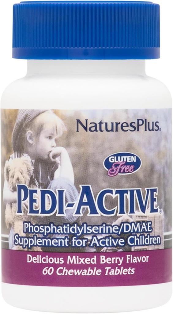 NaturesPlus Pedi- Aktywne LECI- PS, Zespół DMAE - 60 Tabletki do żucia - Mieszany aromat jagodowy - Suplement do żucia dla dzieci, Promotes Brain Health, Focus - Wegetarianin, Gluten- Free - 30 Służenia