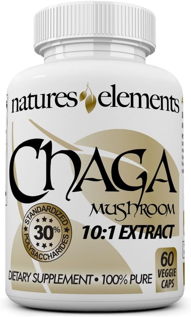 Chaga Mushroom - 10: 1 Wyciąg standaryzowany z 30% polisacharydów - 1000 mg Per Serving - 60 Kapsułek wegetariańskich - Wsparcie zdrowia immunologicznego - Non-GMO, Gluten- Free - Suplement ziołowy