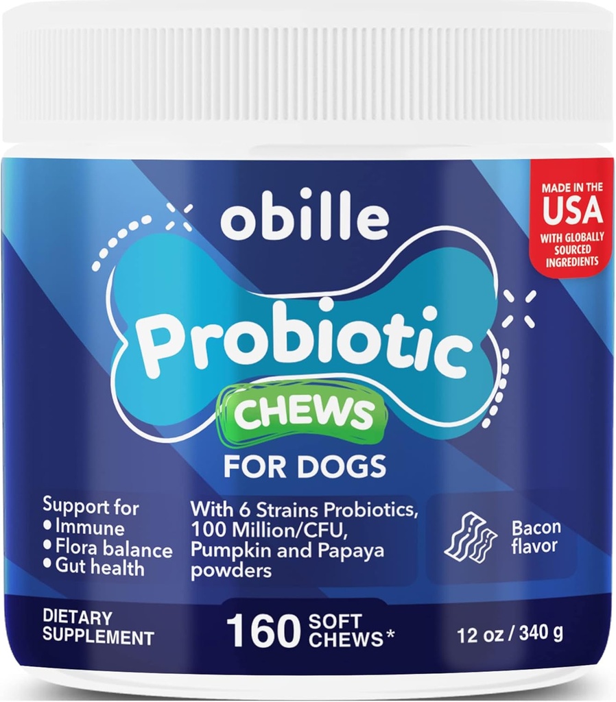 Probiotyki dla psów 160 Przeżuwacze 12 oz - Wspiera zdrowie Gut & trawienie, System immunologiczny, Znieczulone żołądki i gaz, Metabolizm, Zaparcia, Biegunka i luźne stolce, Swędząca skóra i uszy i alergie