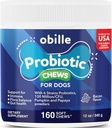 Probiotyki dla psów 160 Przeżuwacze 12 oz - Wspiera zdrowie Gut & trawienie, System immunologiczny, Znieczulone żołądki i gaz, Metabolizm, Zaparcia, Biegunka i luźne stolce, Swędząca skóra i uszy i alergie