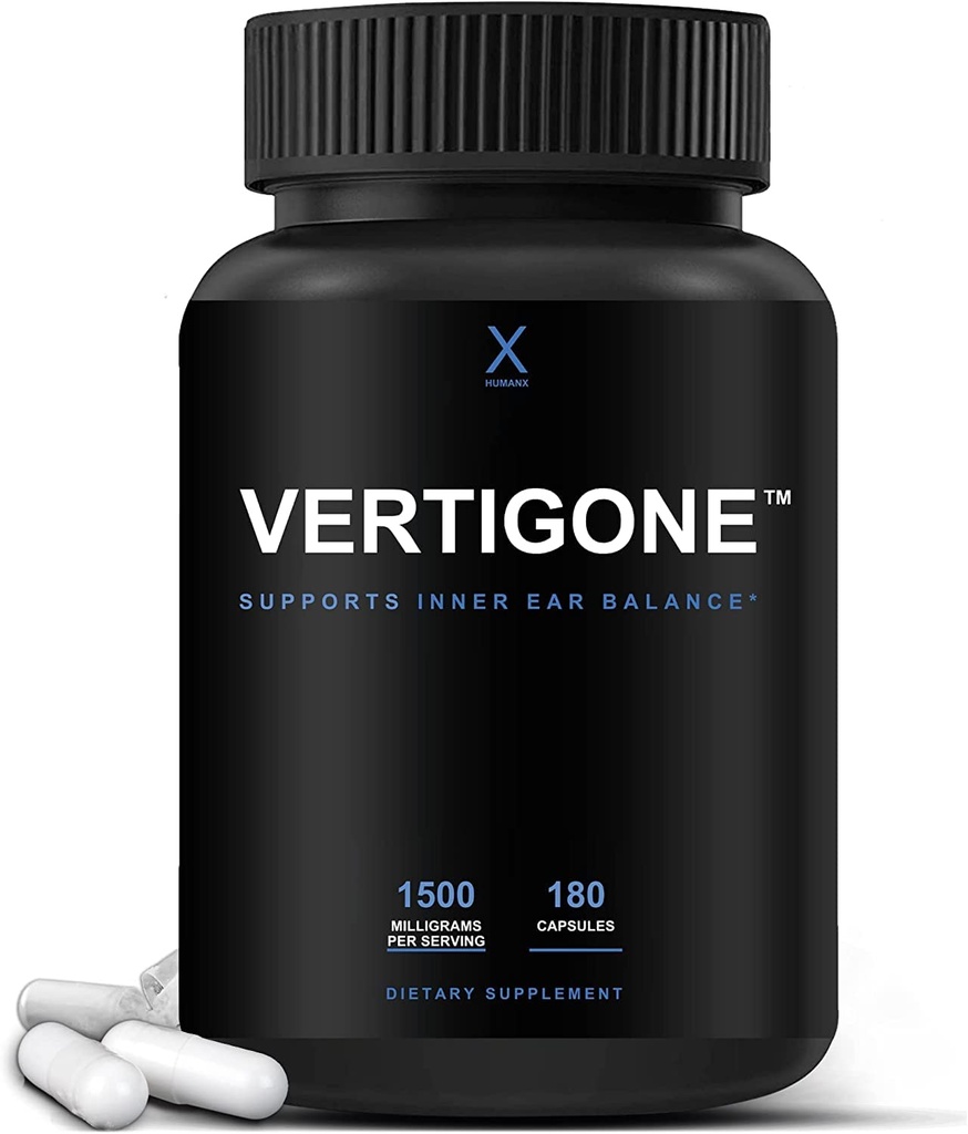 HUMANX VertiGone - Vertigo Relief - Time- Tested Ingredients - Ancient Natural Inner Ear Balance Supplement - Relieves Zawroty głowy, Nudności, Spinning & Swaying Sensations - Non GMO - Dizzy Aid Pills